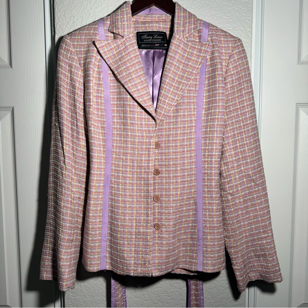 VINTAGE Terry Lewis • Tweed Blazer Jacket • Purple Yellow Green • Lined • Small